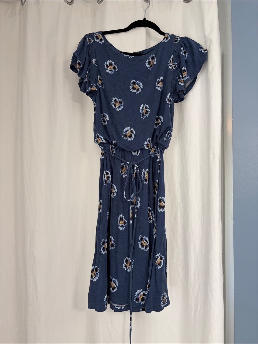 Loft small Blue Floral Tie-Waist Women’s Dress